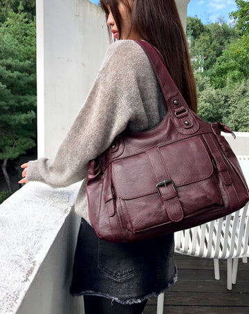 Shishu Pocket Buckle Leather Shoulder Crossbody Bag